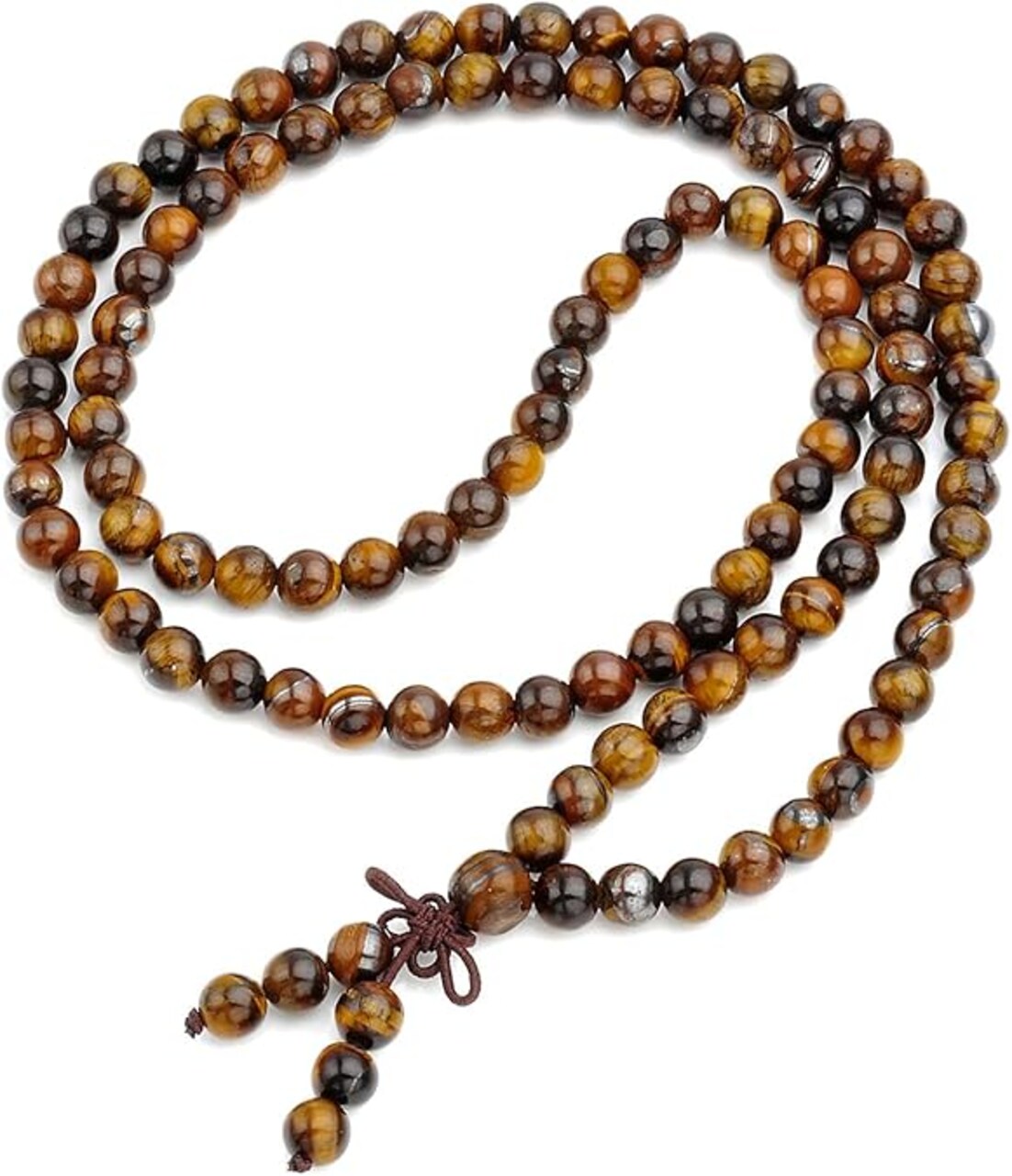 Jovivi Tibetan 6mm 8mm 108 Natural Tiger Eye Gemstone Beads Prayer Mala Bracelet Necklace